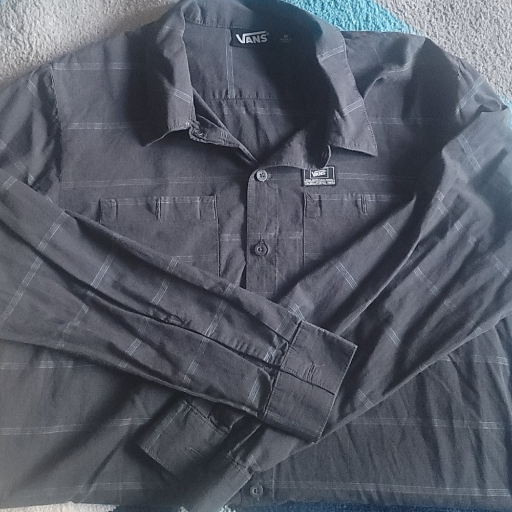 Vans, black button down shirt